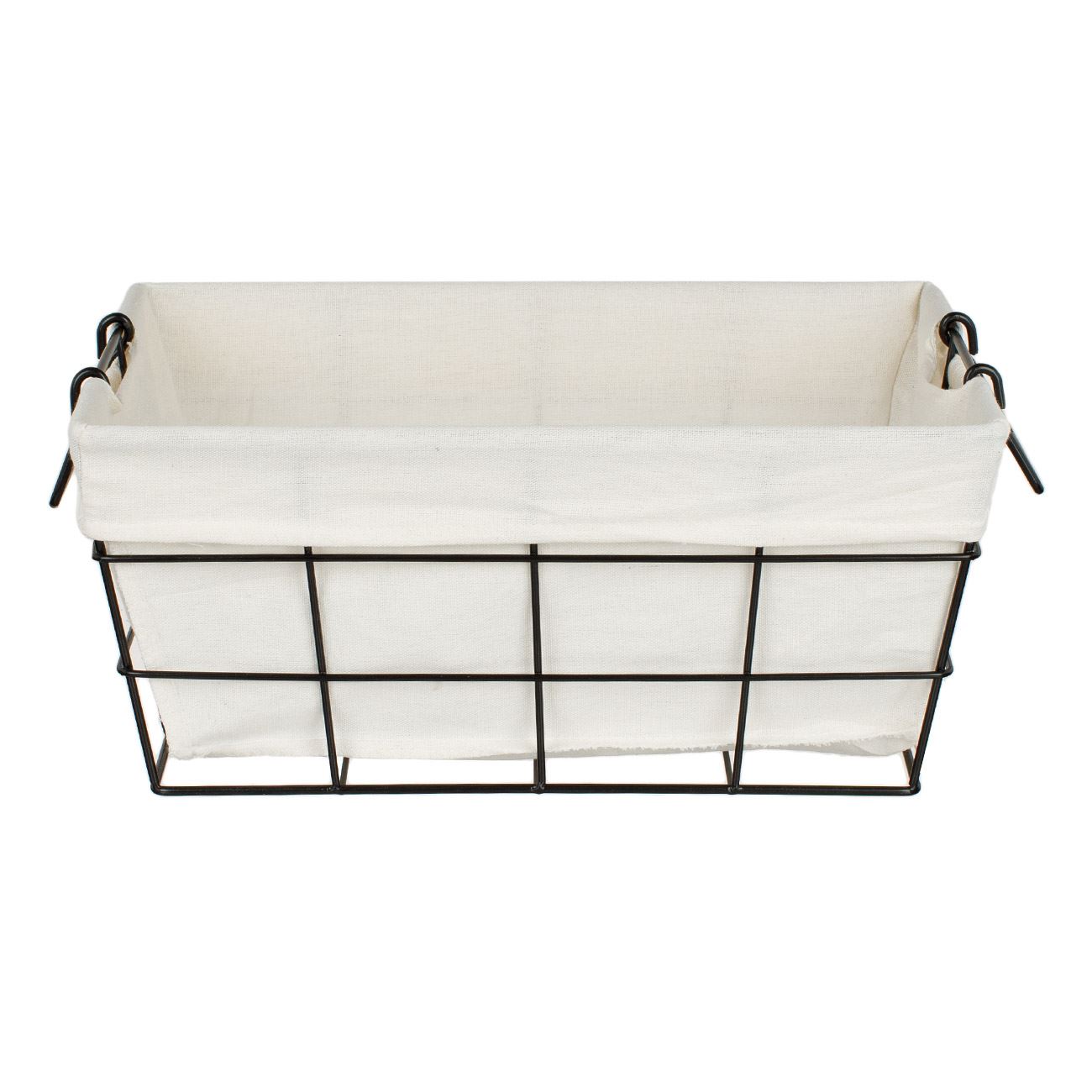 Καλάθι Αποθήκευσης Μεταλλικό Μαύρο με Εκρού Ύφασμα και Χερούλια 35x27x15.5cm