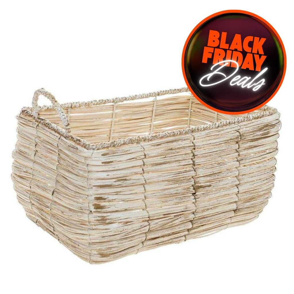 Διακοσμητικό Καλάθι Ξύλινο Πλεχτό Μπεζ με Χρυσό