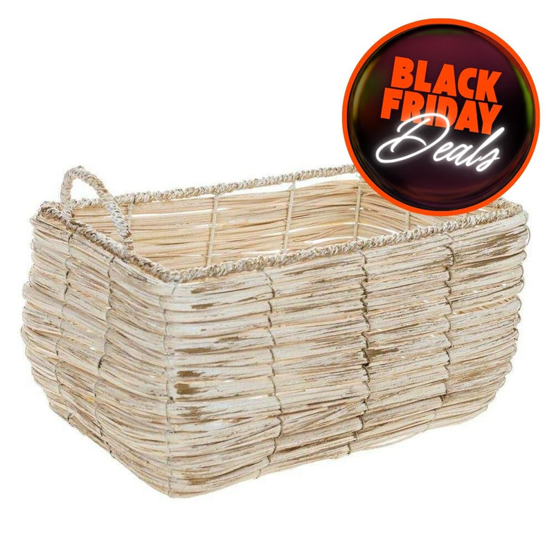 Διακοσμητικό Καλάθι Ξύλινο Πλεχτό Μπεζ με Χρυσό