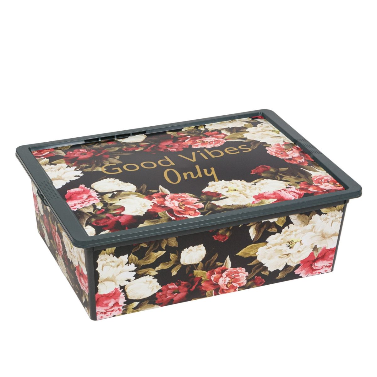 Κουτί Αποθήκευσης Μαύρο Πλαστικό Flowers 25lt