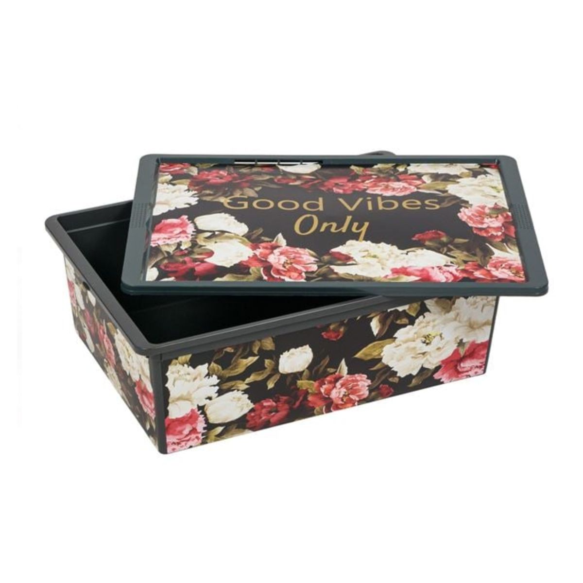 Κουτί Αποθήκευσης Μαύρο Πλαστικό Flowers 25lt