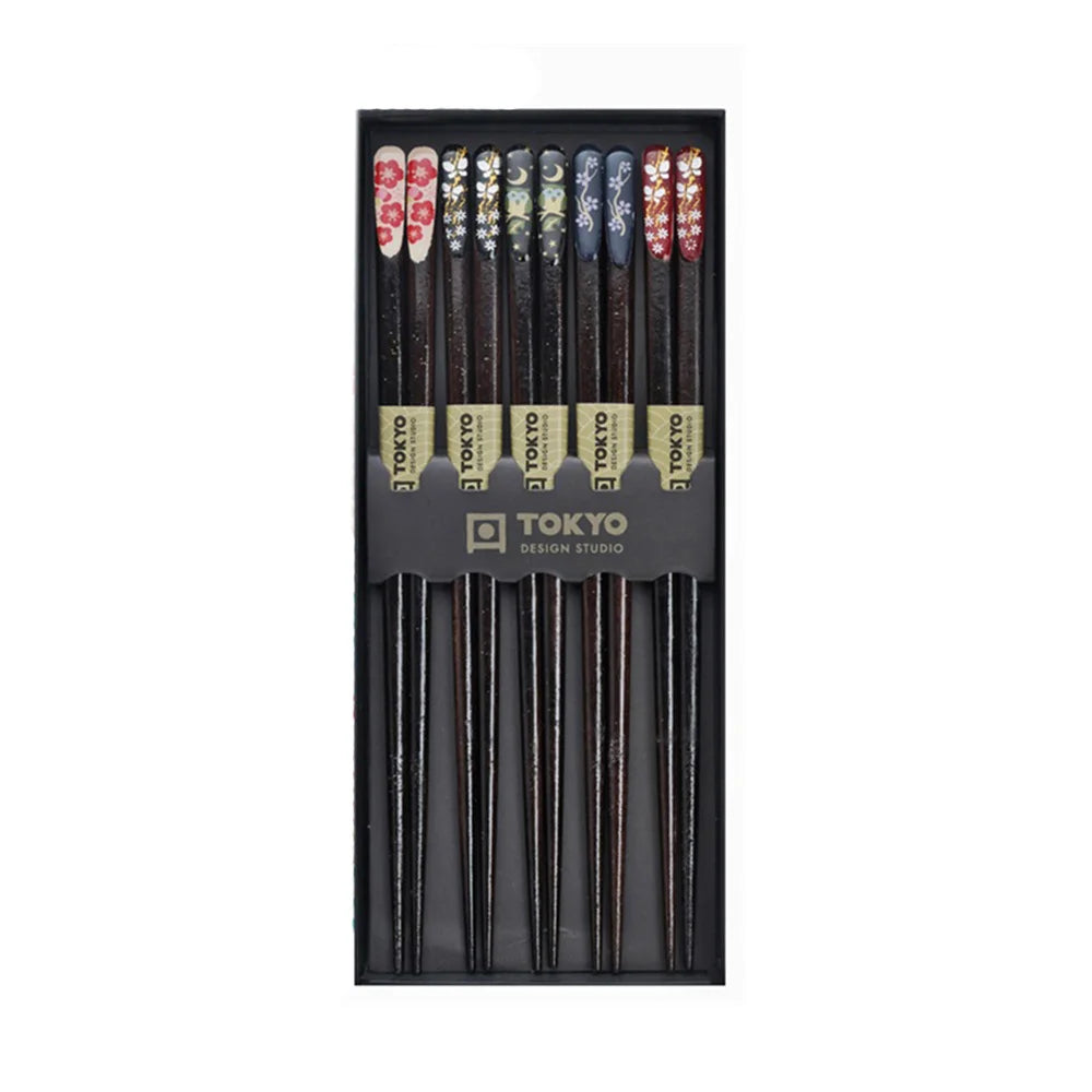 Τσόπστικς Ξύλινα Σετ Tokyo Design Studio Λουλούδια Glitter Gift Box Nippon Floral Chopsticks 5 Pairs