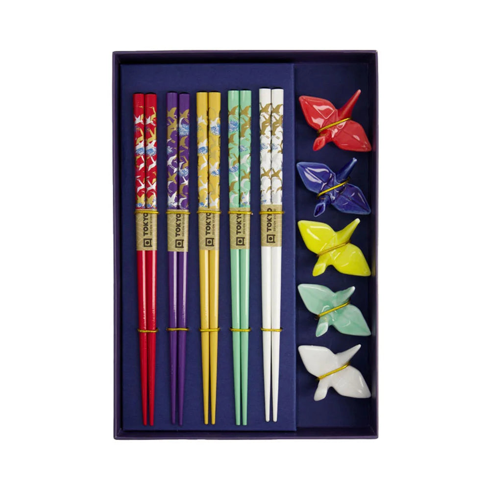 Τσοπστικς με Βάση Tokyo Design Studio Giftset Chopsticks with Crane Rests 5 Pairs