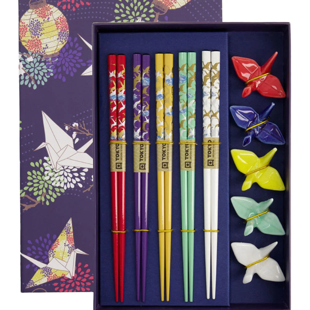 Τσοπστικς με Βάση Tokyo Design Studio Giftset Chopsticks with Crane Rests 5 Pairs
