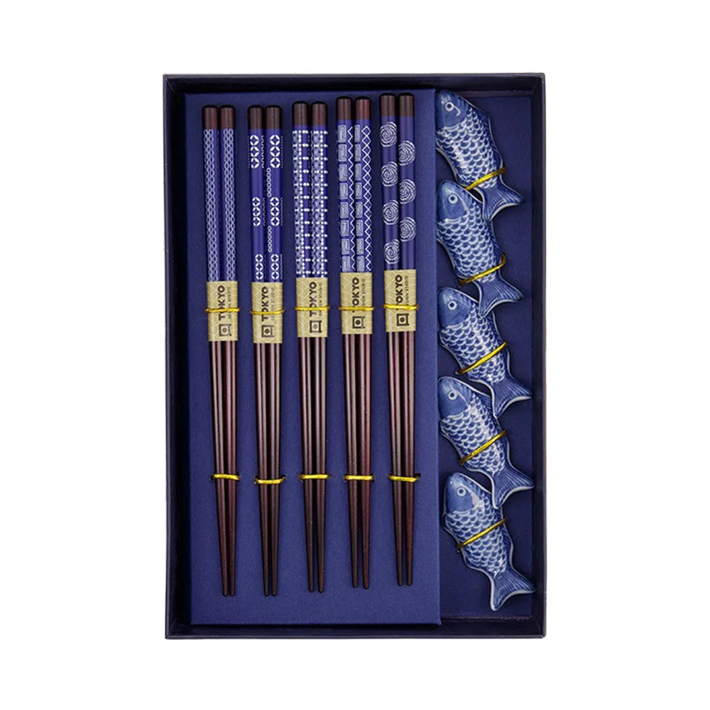 Τσοπστικς με Βάση Tokyo Design Studio Giftset Chopsticks with Fish Rests 5 Pairs