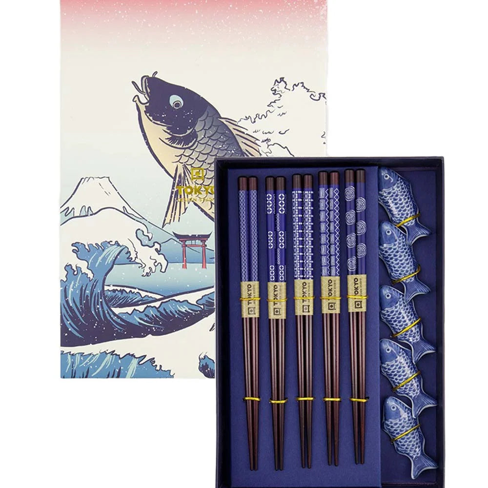Τσοπστικς με Βάση Tokyo Design Studio Giftset Chopsticks with Fish Rests 5 Pairs