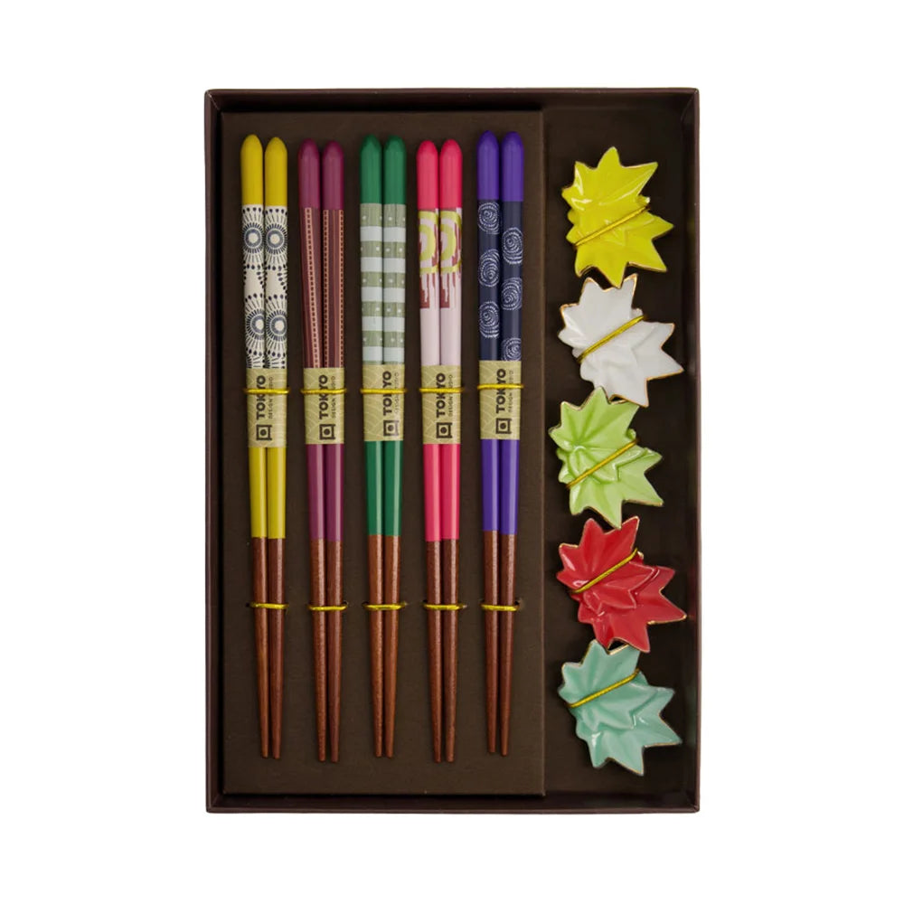 Τσοπστικς με Βάση Tokyo Design Studio Giftset Chopsticks with Maple Leaf Rests 5 Pairs