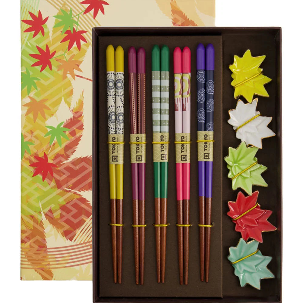 Τσοπστικς με Βάση Tokyo Design Studio Giftset Chopsticks with Maple Leaf Rests 5 Pairs