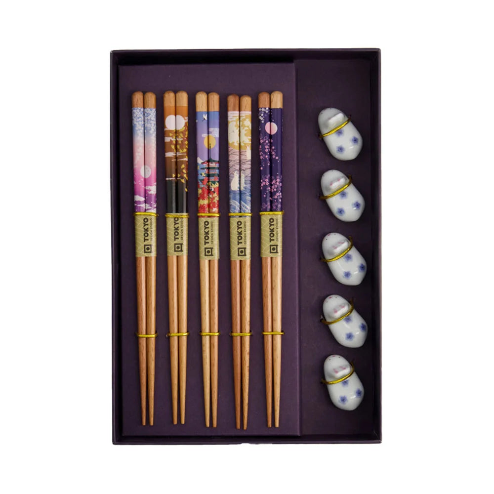 Τσοπστικς με Βάση Tokyo Design Studio Giftset Chopsticks with Rabbit Rests 5 Pairs