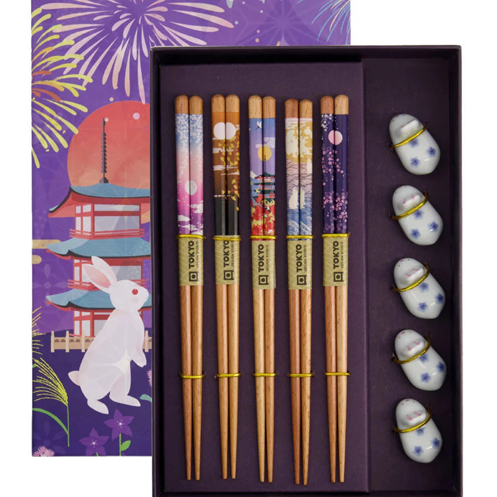 Τσοπστικς με Βάση Tokyo Design Studio Giftset Chopsticks with Rabbit Rests 5 Pairs