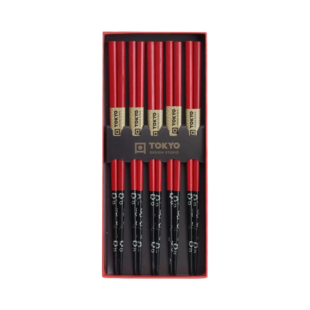 Τσόπστικς Ξύλινα Σετ Tokyo Design Studio Red Black Flower Gift Box Chopsticks 5 Pairs