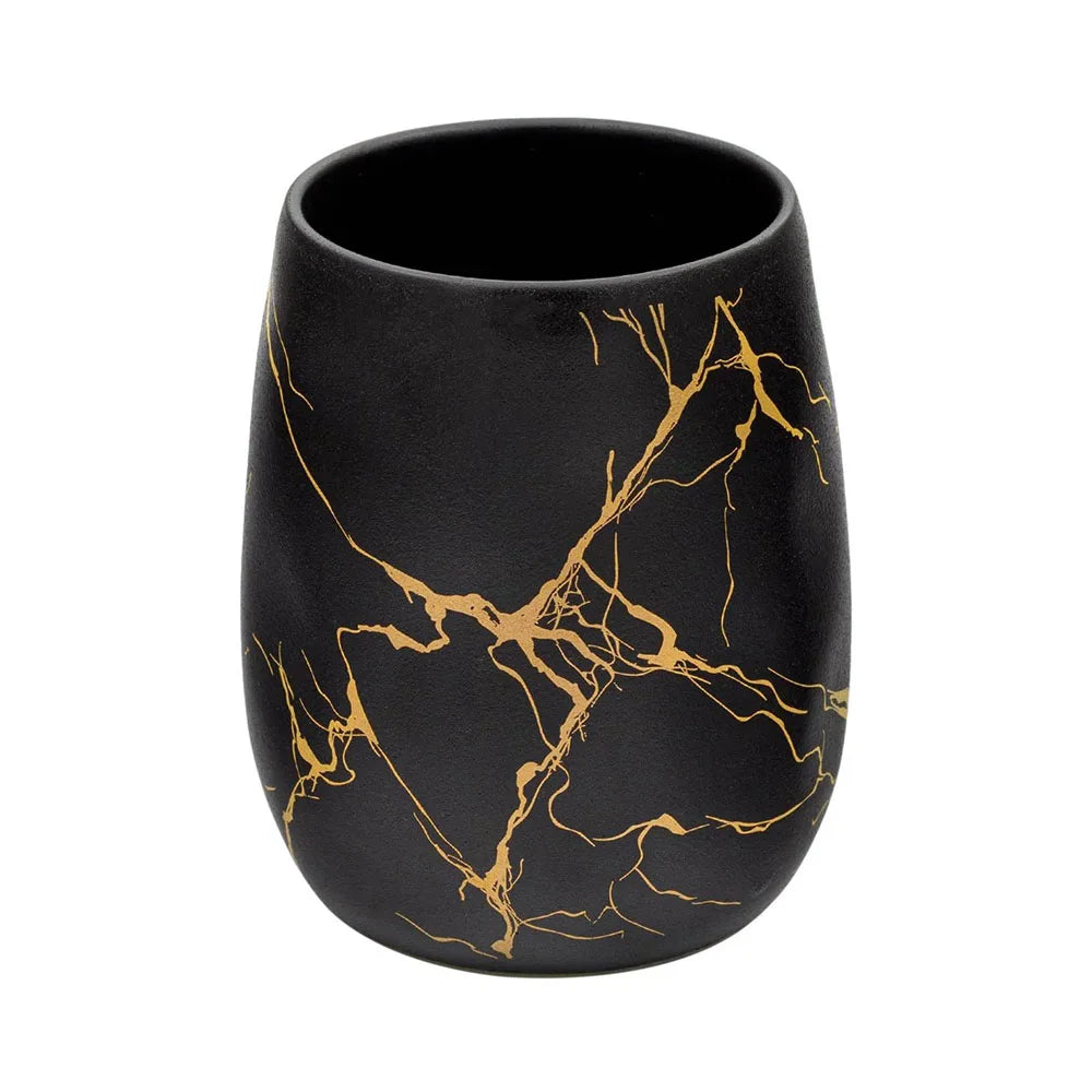 Θήκη για Οδοντόβουρτσες Κεραμική Σε Μαύρο Και Χρυσό Ματ Toothbrush Case Matte Marble Effect 6x10cm