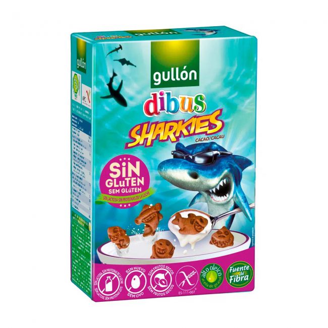 Παιδικά Μπισκότα Χωρίς Γλουτένη και Λακτόζη Gullon Cacao Dibus Sharkies Gluten-Free Lactose-Free 250g