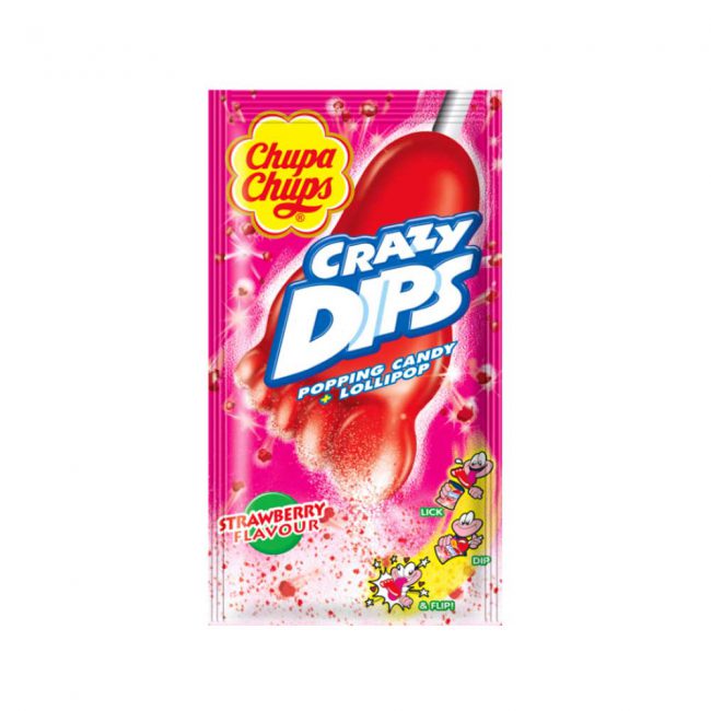 Γλειφιτζούρι Καραμέλα που Σκάει Chupa Chups Crazy Dips Popping Candy Lollipop Strawberry 14g