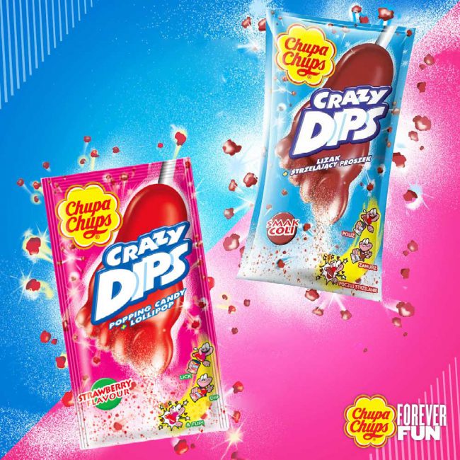 Γλειφιτζούρι Καραμέλα που Σκάει Chupa Chups Crazy Dips Popping Candy Lollipop Strawberry 14g