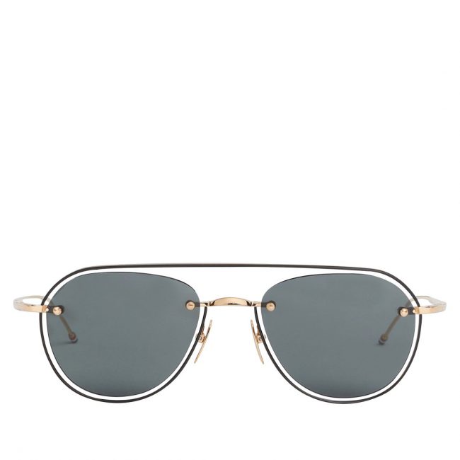 Thom Browne White Gold And Black Enamel Aviator Sunglasses-A