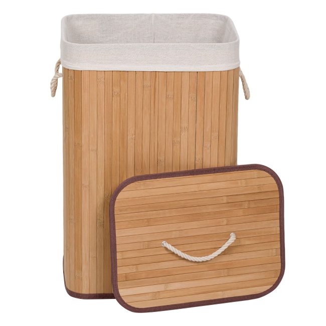Laundry Hamper 72lt Folded Bamboo Natural With Inner Fabric Case 40x30x60cm-A