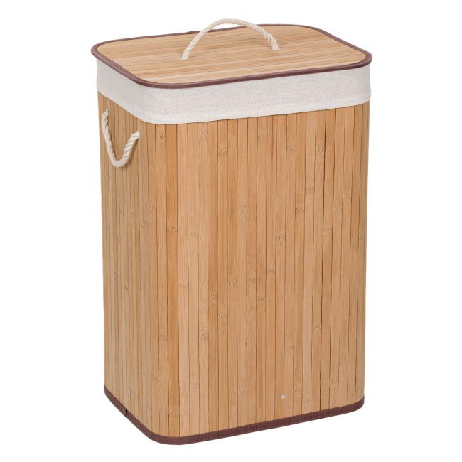 Laundry Hamper 72lt Folded Bamboo Natural With Inner Fabric Case 40x30x60cm-A