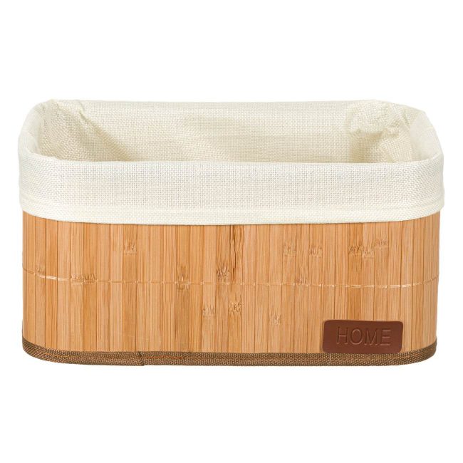 Bamboo Bath Storage Basket With Lining Fabric Home 32x22x16cm-A