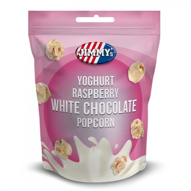 Πόπκορν με Λευκή Σοκολάτα Jimmys Yoghurt Raspberry White Chocolate Popcorn 120g