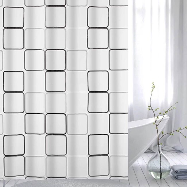 Shower Curtain Translucent With Printed Squares PEVA 180x180cm-A