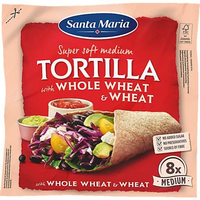 Santa Maria Super Soft 8 Medium Whole Wheat Tortillas 320g-A