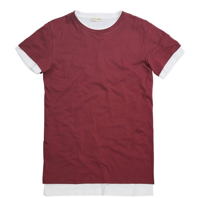The Project Garments Double Crew Neck Wool Blend Tee Shirt Burgundy-A
