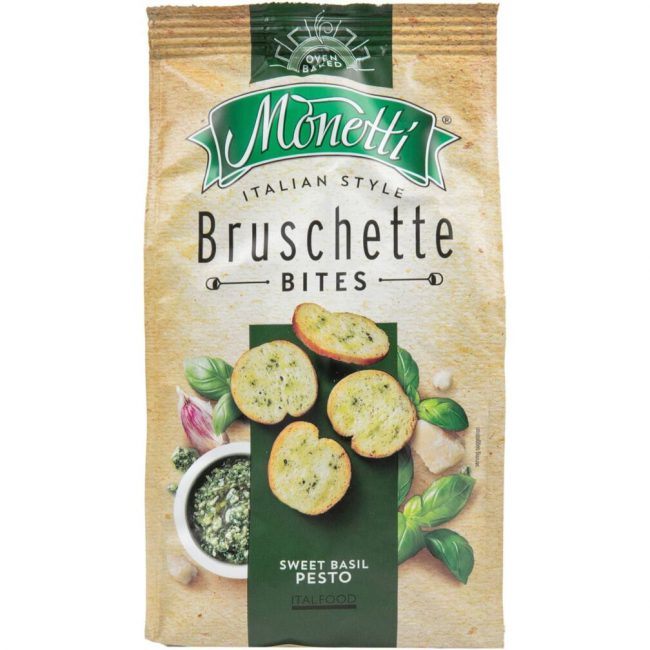 Monetti Oven Baked Bruschette Chips Sweet Basil Pesto Flavour 70g-A