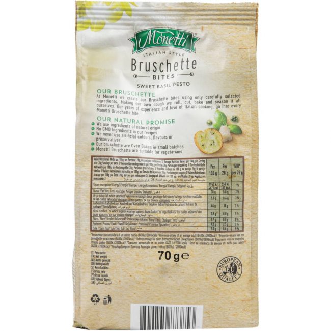 Monetti Oven Baked Bruschette Chips Sweet Basil Pesto Flavour 70g-B