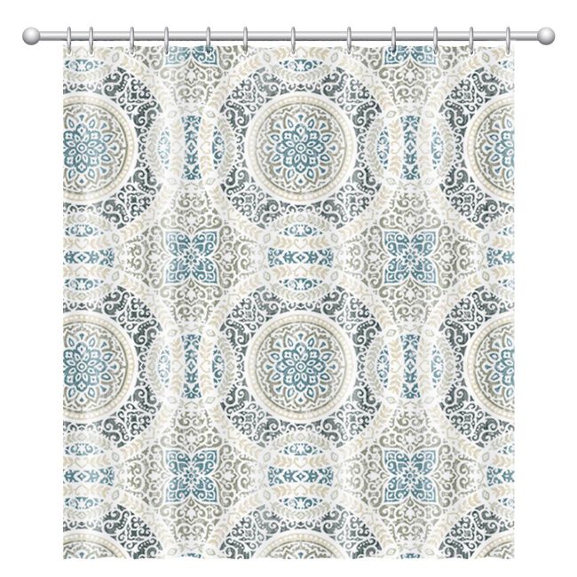 Shower Curtain White With Faded Printed Patterns 180x180cm-B