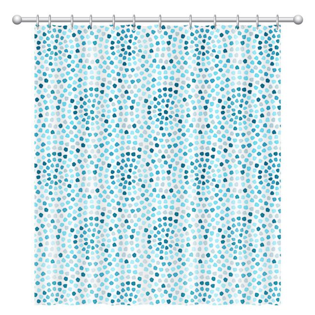 Shower Curtain White With Mosaic Print In Blue And Gray 180x180cm-A