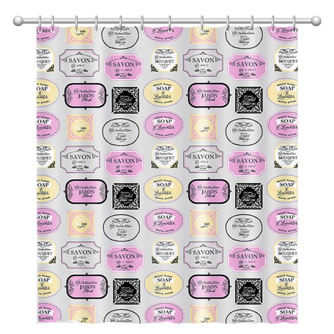 Shower Curtain White With Print Colorful Labels Soap 180x180cm-B
