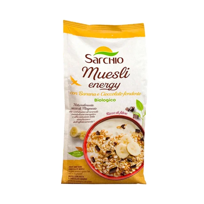 Δημητριακά Μούσλι Sarchio Muesli Enegry Bio Banana Dark Chocolate Gluten Free 250g