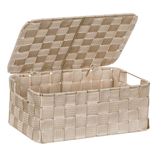 Storage Basket Rattan Knitted Style Beige With Lid 30x20x12cm-C