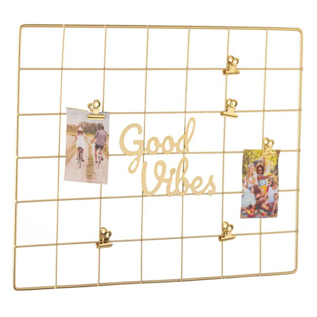 Good Vibes Gold Metal Mesh Photo Frame With Clips 40x30cm-B