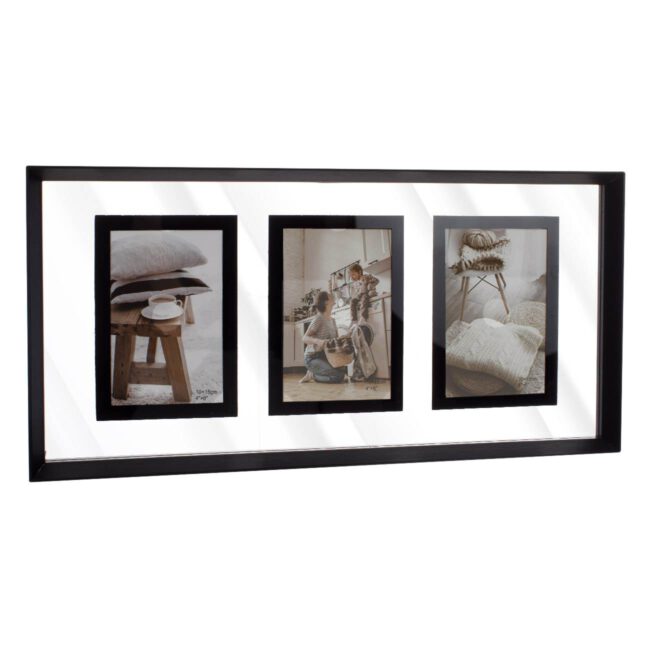 Photo Frame 3 Photos Black Wooden With Glass Decorative Frame 49x24cm-A