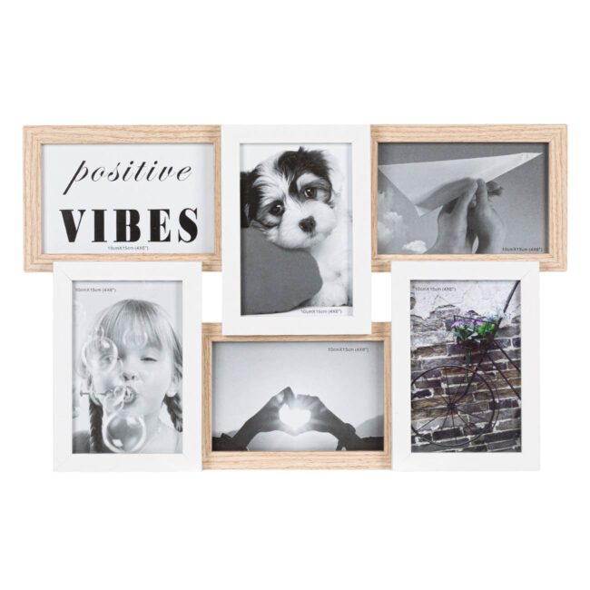Photo Frame 6 Photos And White Tones With Wooden Frame 45x28cm-A