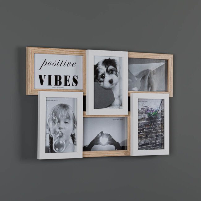 Photo Frame 6 Photos And White Tones With Wooden Frame 45x28cm-B