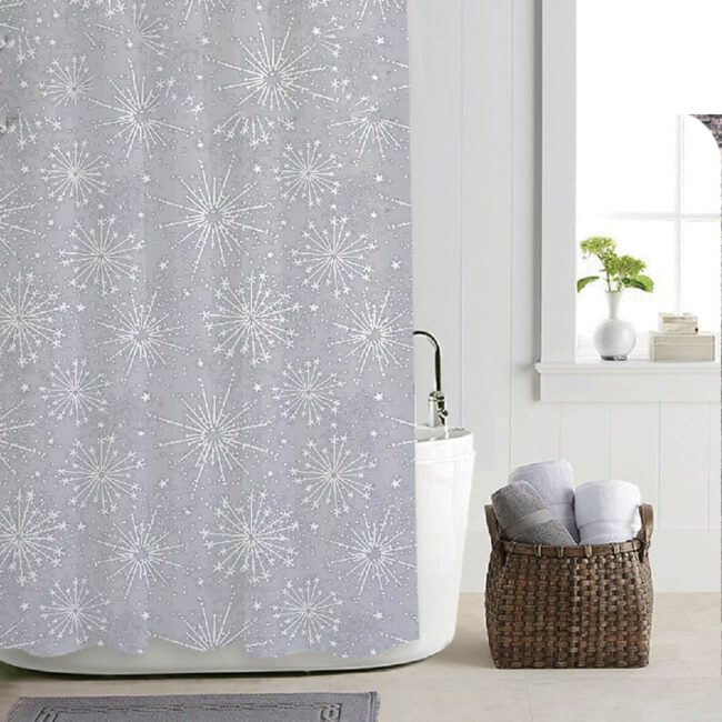 Christmas Transparent Shower Curtain with White Snowflakes 180x180cm