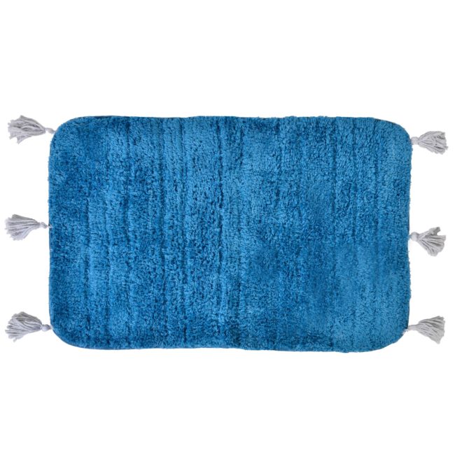 Fluffy Bath Mat In Blue With Tassels In Light Gray 40x60cm