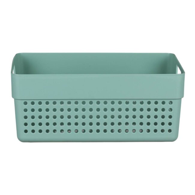 Perforated Plastic Storage Basket With Handles In Light Green 23x15x10cm-A