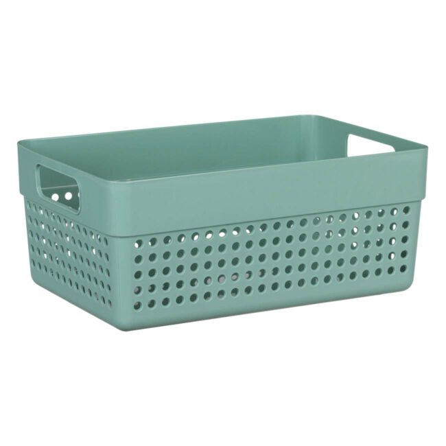 Perforated Plastic Storage Basket With Handles In Light Green 23x15x10cm-B
