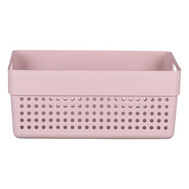 Perforated Plastic Storage Basket With Handles In Light Pink 23x15x10cm-A