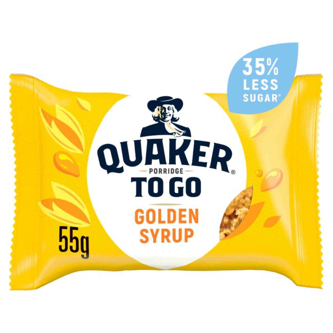 Quaker Porridge To Go Golden Syrup Less Sugar Breakfast Bar 55g