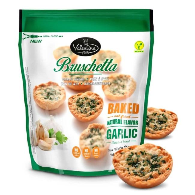 Φρυγανισμένο Ψωμί Με Σκόρδο Valentina Snacks Bruschetta With Gralic Vegan 150g