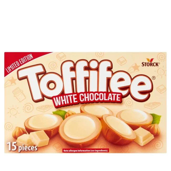 Σοκολατάκια Με Λευκή Σοκολάτα Φουντούκι Και Καραμέλα Toffifee White Chocolate Pralines Limited Edition 125g