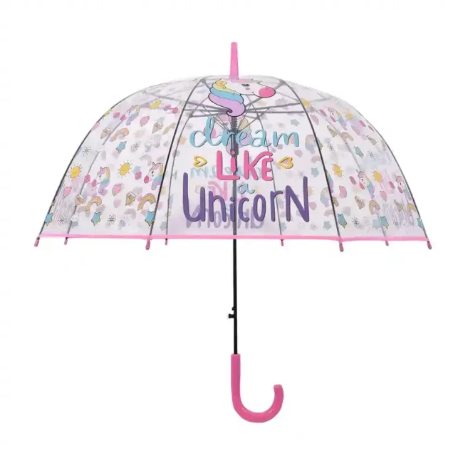 Παιδική Ομπρέλα Διάφανη Μπαστούνι Ροζ Unicorn 80cm