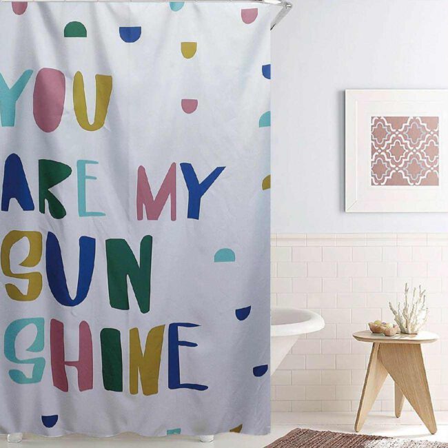 Shower Curtain PEVA With Colourful You Are My Sunshine Print 180x180cm