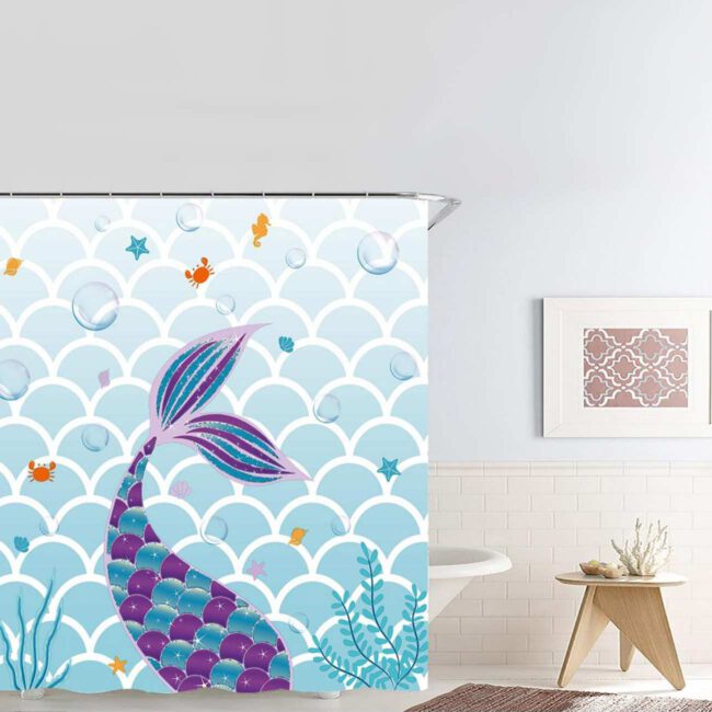 Shower Curtain PEVA With Mermaid Tail Print 180x180cm