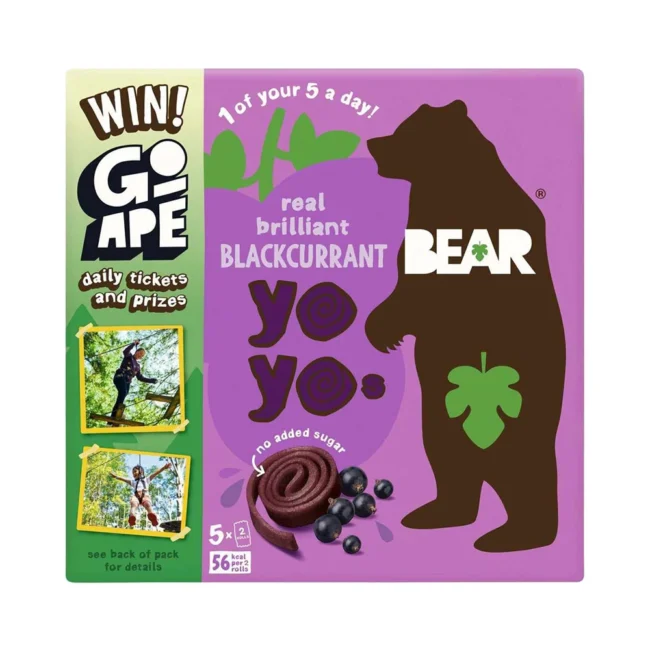 Παιδικό Σνακ Φρούτου Φραγκοστάφυλο Bear Giant Yo Yo Blackcurrant Pure Fruit Rolls Multipack 5x20g